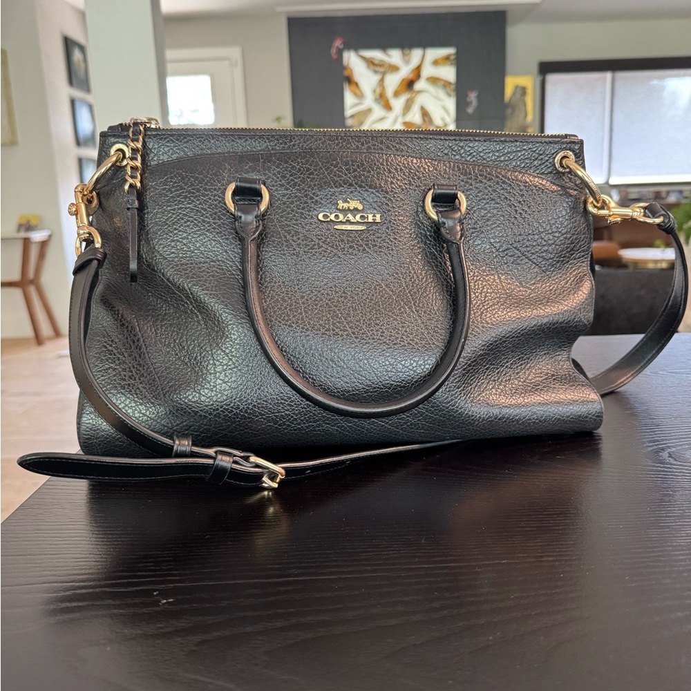 Coach Black Leather Purse with Gold Accents